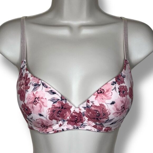 Laura Ashley Pink Floral Bra Adjustable Strap Smooth Cup Underwire Women 34C - Picture 1 of 14